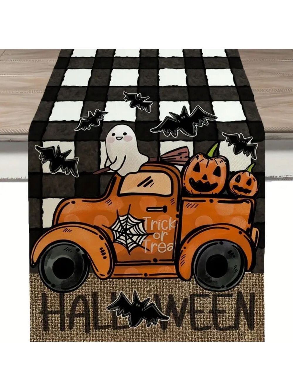 Halloween Table Runner with Ghost and Pumpkins New